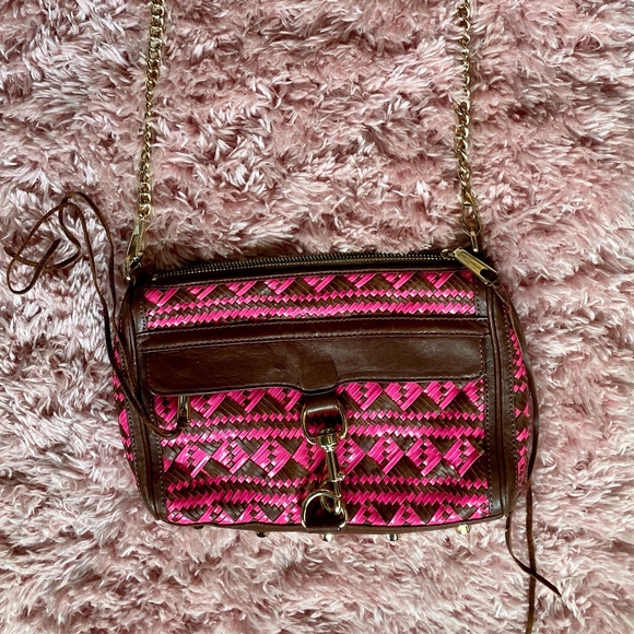 Rebecca Minkoff Handbags - Rebecca Minkoff Neon Pink Brown Woven M.A.C. Bag